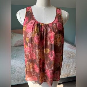 J. Crew Pink and Brown floral Silk Top